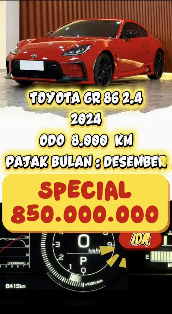 [ ODO 8.000 KM ] TOYOTA GR 86 2.4 AT 2024 GARANSI 5 TAHUN