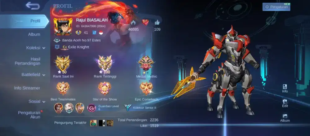 Dijual Akun ML Mytical Immortal Point 100