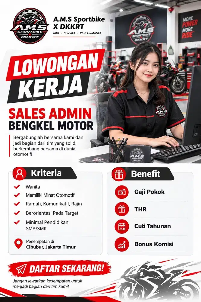 Lowongan Kerja Sales Admin Bengkel Motor