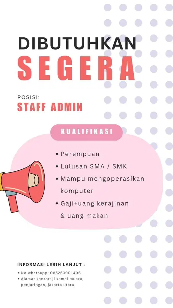 Lowongan kerja STAFF ADMIN