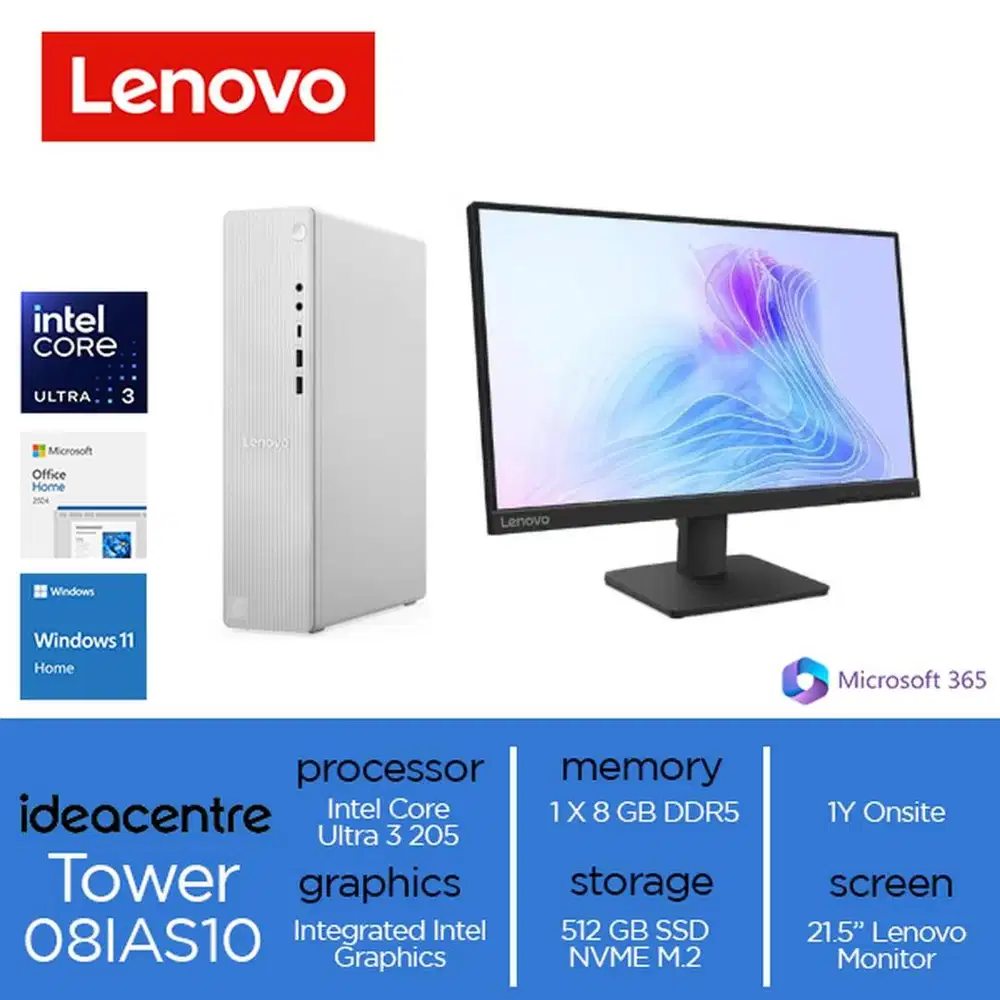 Lenovo IdeaCentre Tower 08IAS10 Core Ultra 3 205 8GB 512GB W11 OH24