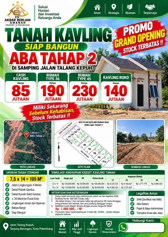 Dijual Tanah Kapling Rumah dan Ruko (ABA)