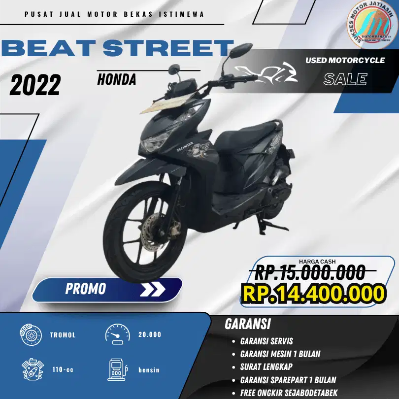 HONDA BEAT STREET 2022 PLAT JAKARTA BARANG AJIB KM MASIH RENDAH