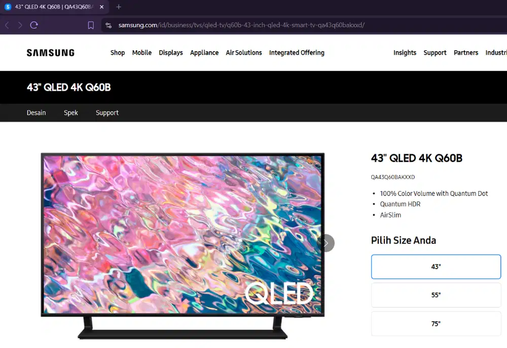 Samsung SmartTV QLED 43 inch (second, tahun 2022)
