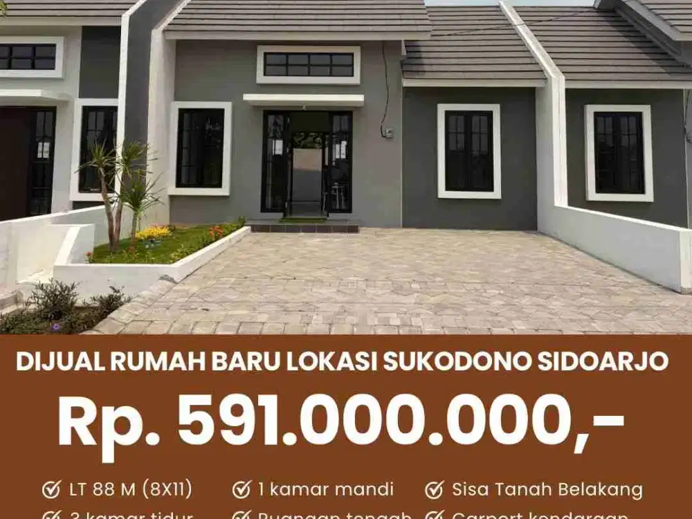 Jual rumah baru siap huni uk 8X11 lokasi anggaswangi Sukodono sidoarjo