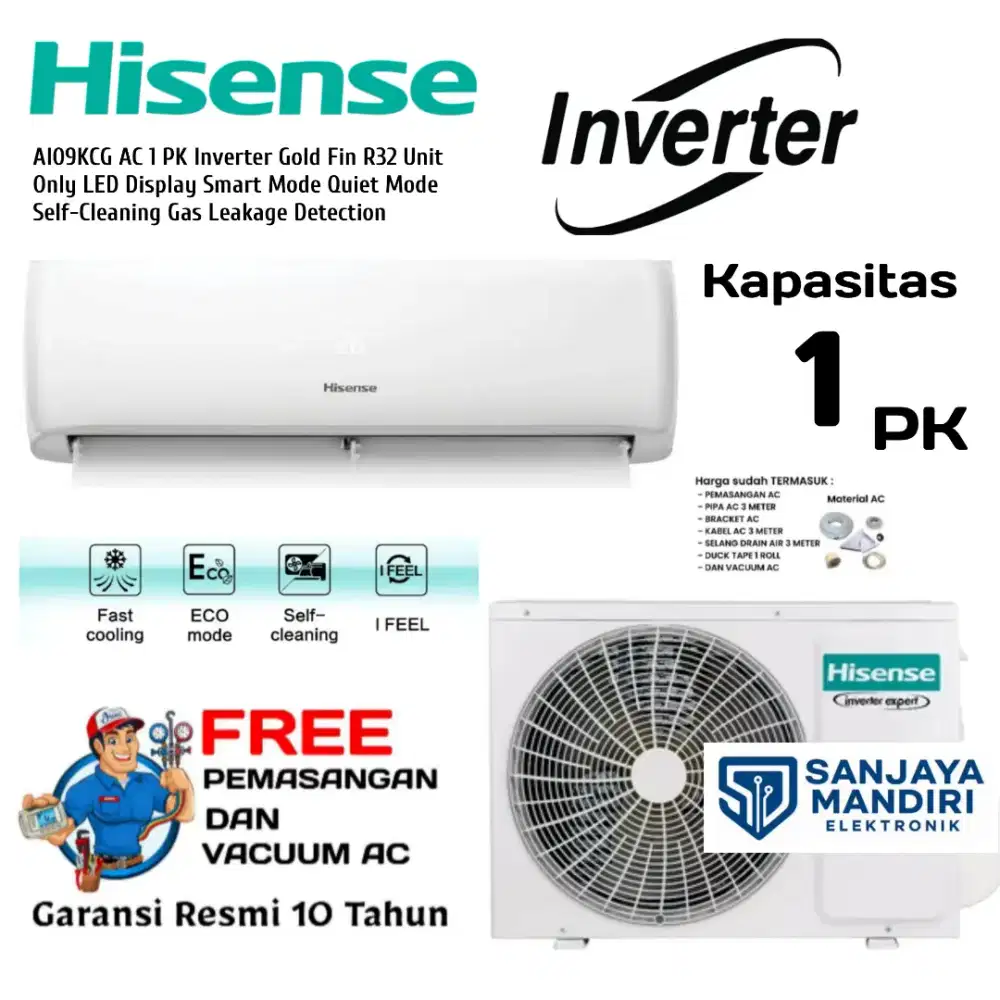 FREE PASANG! HISENSE AC 1 PK INVERTER AI09KCG SmartMode  SelfCleaning