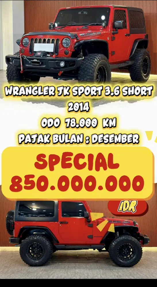 [ 5 YEAR WARRANTY ] WRANGLER JK SPORT 3.6 SHORT [ 2 PINTU ] 4X4 2014