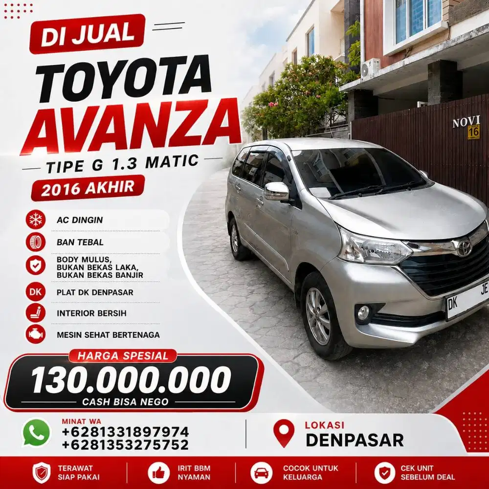 Di jual Toyota avanza tipe g 1.3 matic silver 2016