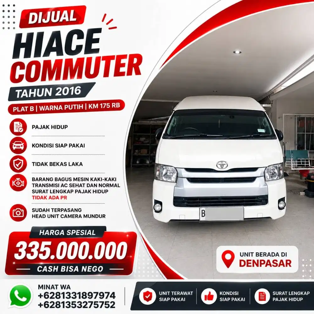 Di jual HIACE COMMUTER tahun 2018 Plat S, warna silver, KM 170rb