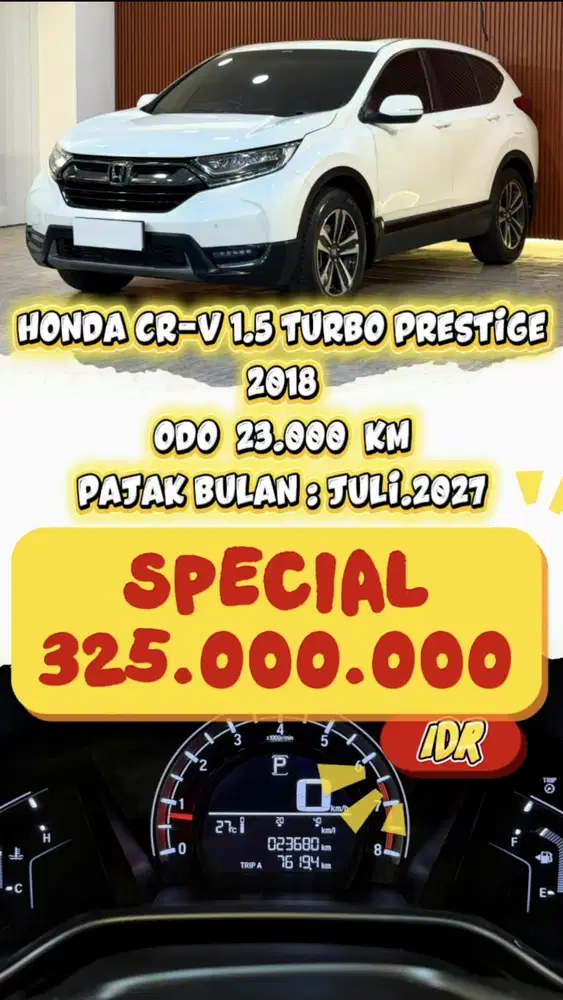 [ ODO 23.000 KM ] HONDA CR-V 1.5 TURBO PRESTIGE AT 2018 BERGARANSI