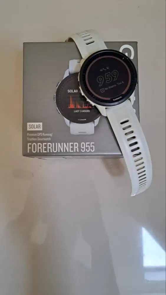 Garmin Forerunner 955 Solar White - Fullset Mulus Terawat
