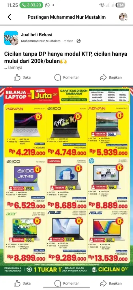 LAPTOP BERGARANSI RESMI DIJAMIN ORIGINAL