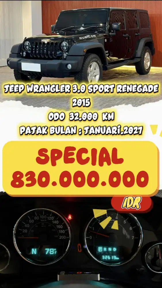 [ ODO 32.000 KM ] JEEP WRANGLER SPORT 3.0 RENEGADE AT 2015 BERGARANSI