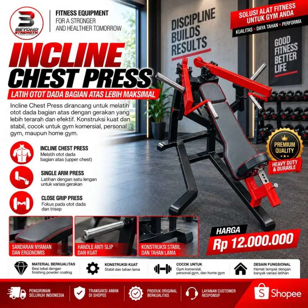 Jual Alat Fitness Custom Incline Chest Press Alat Gym Latihan Otot Dad