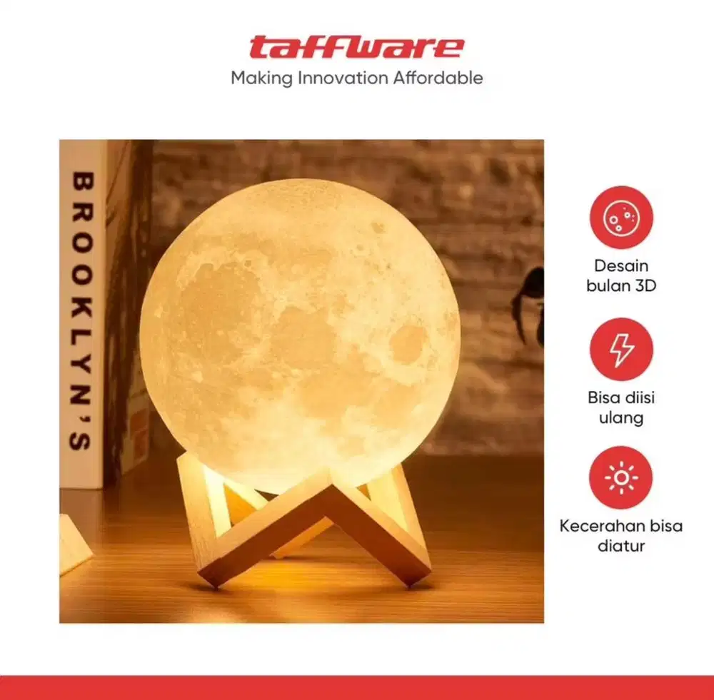 TAFFLED LAMPU TIDUR 3D PRINTED BULAN
