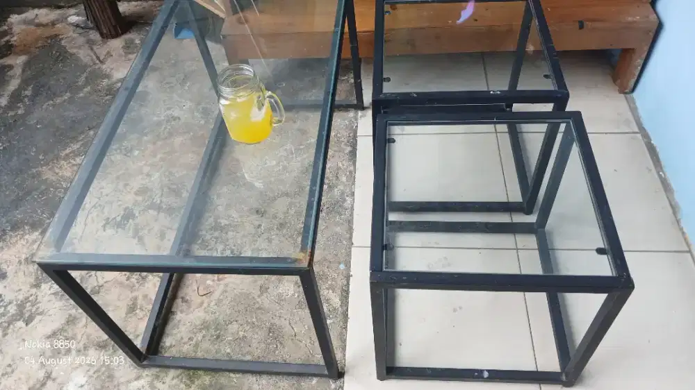 Meja kaca tampered glass 1set 2 kecil 1 besar
