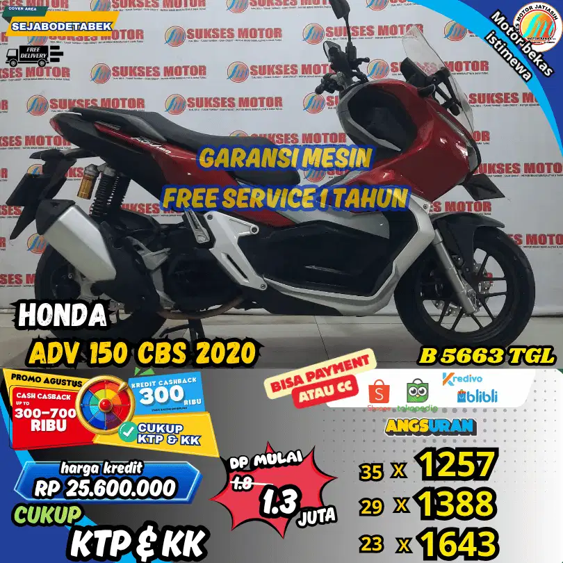 HONDA ADV 150 CBS 2020 PLAT JAKARTA KM MASIH RENDAH DISKON DP