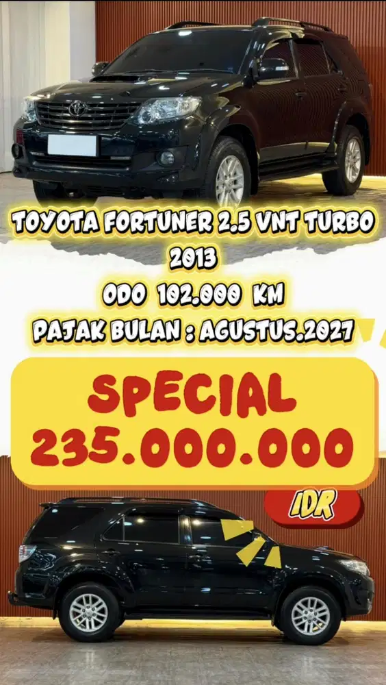 [ 5 YEAR WARRANTY ] TOYOTA FORTUNER 2.5 VNT TURBO AT 2013 SIAP PAKAI