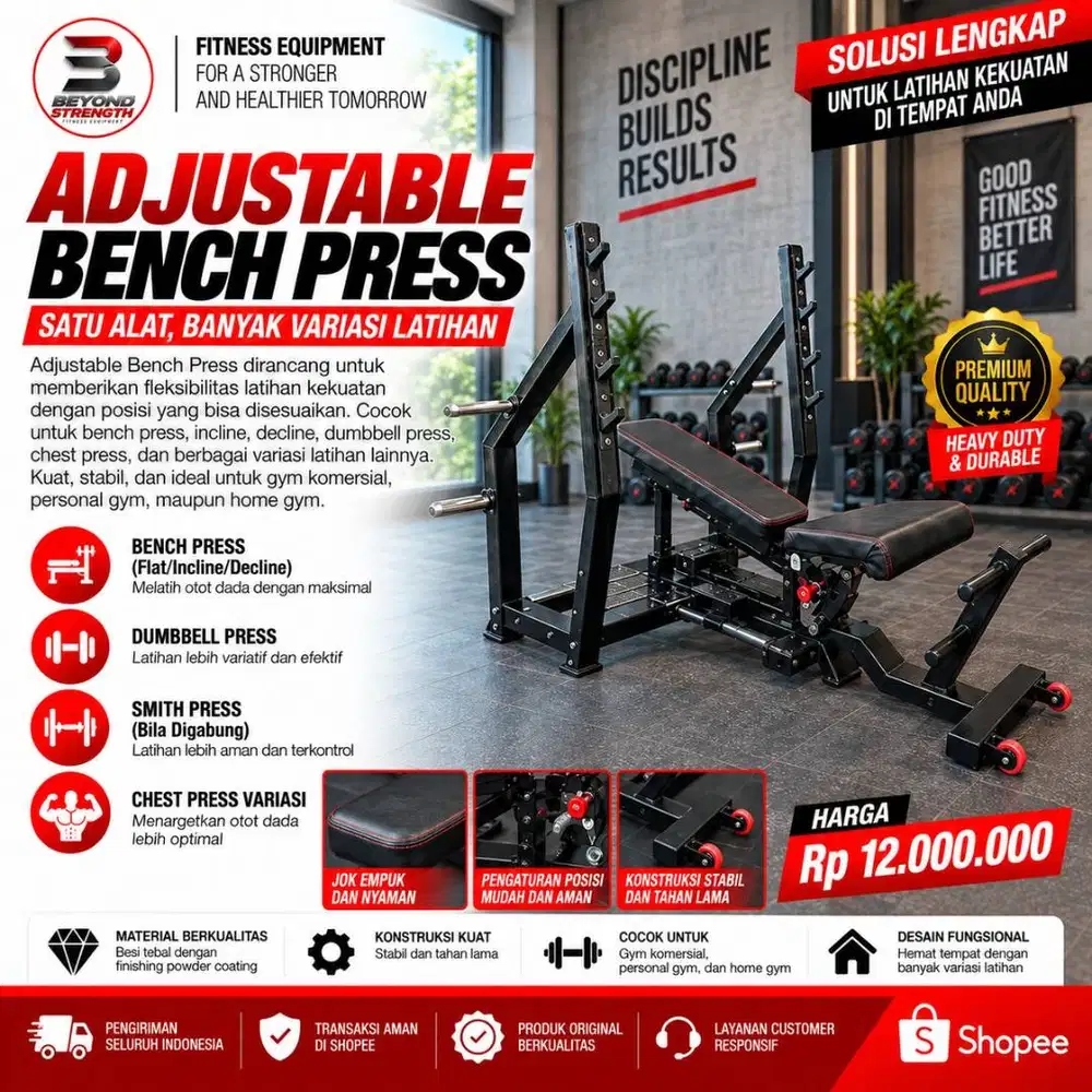 Jual Alat Fitness Custom Surabaya Adjustable Bench Press Alat Gym Dada