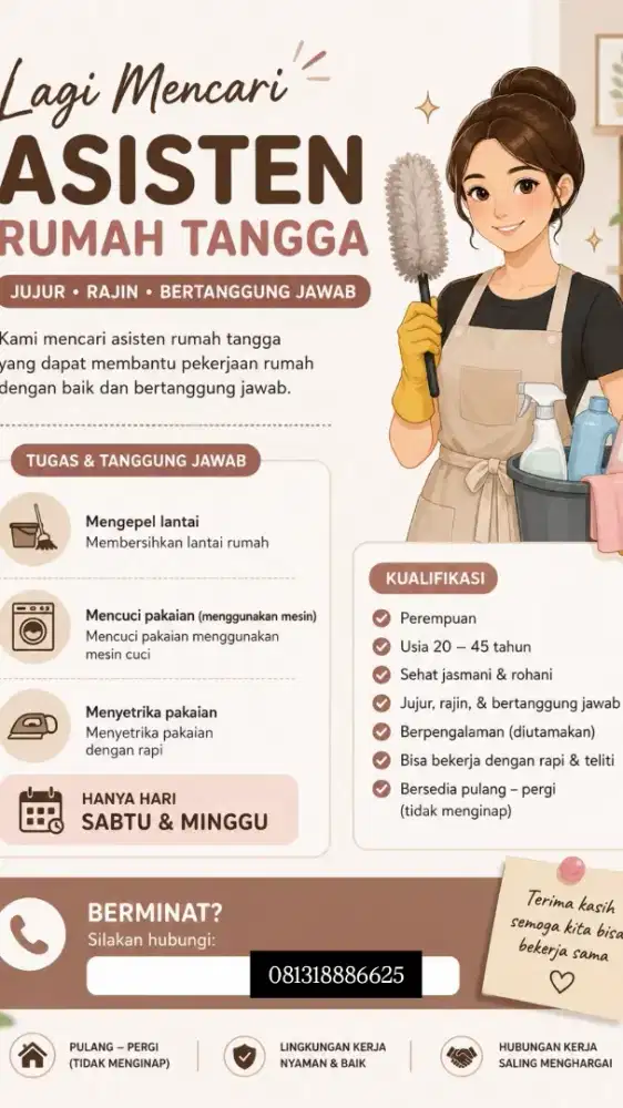 di cari ART khusus sabtu minggu