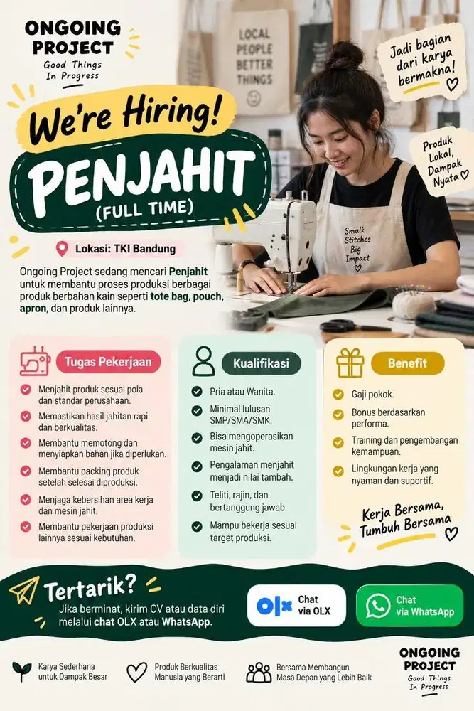Penjahit Full Time - Bandung (Pengalaman Menjahit Diutamakan)