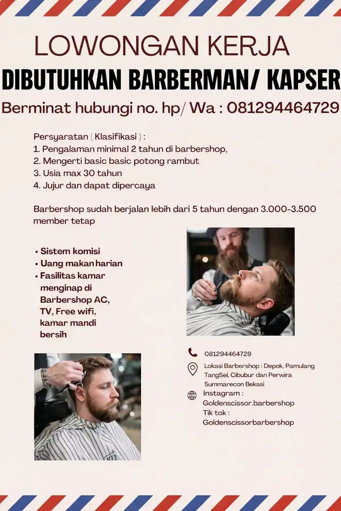 Lowongan Kerja Barberman / Kapster Barbershop