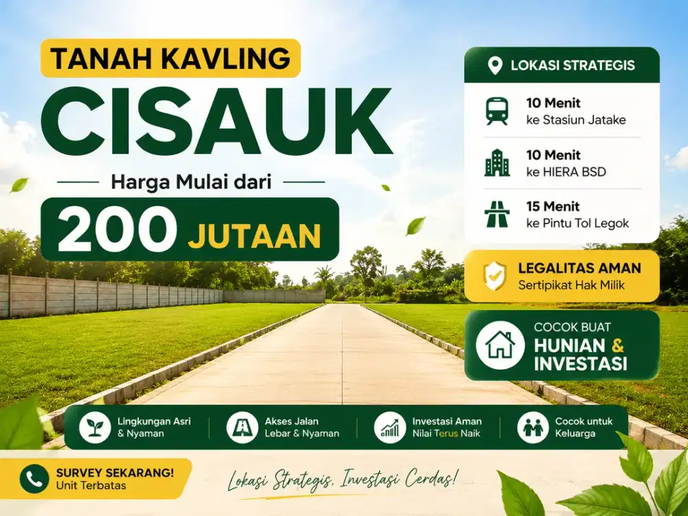Kavling Cisauk 200 Jt-An, 10 Menit Hiera BSD, SHM Terjamin