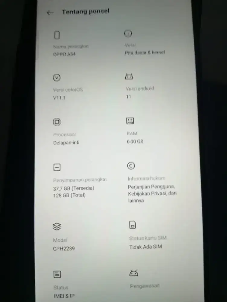 Hp Oppo a54 4G kondisi second