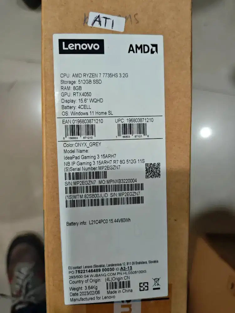Ideapad Gaming 3-15ARH7 JLIR R7 4050