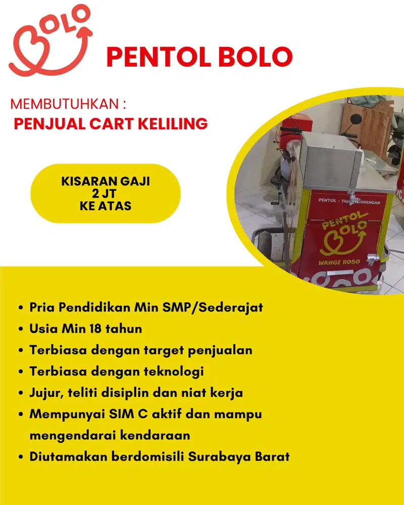 DICARI PEGAWAI UNTUK PENJUAL PENTOL KELILING & BAGIAN KITCHEN