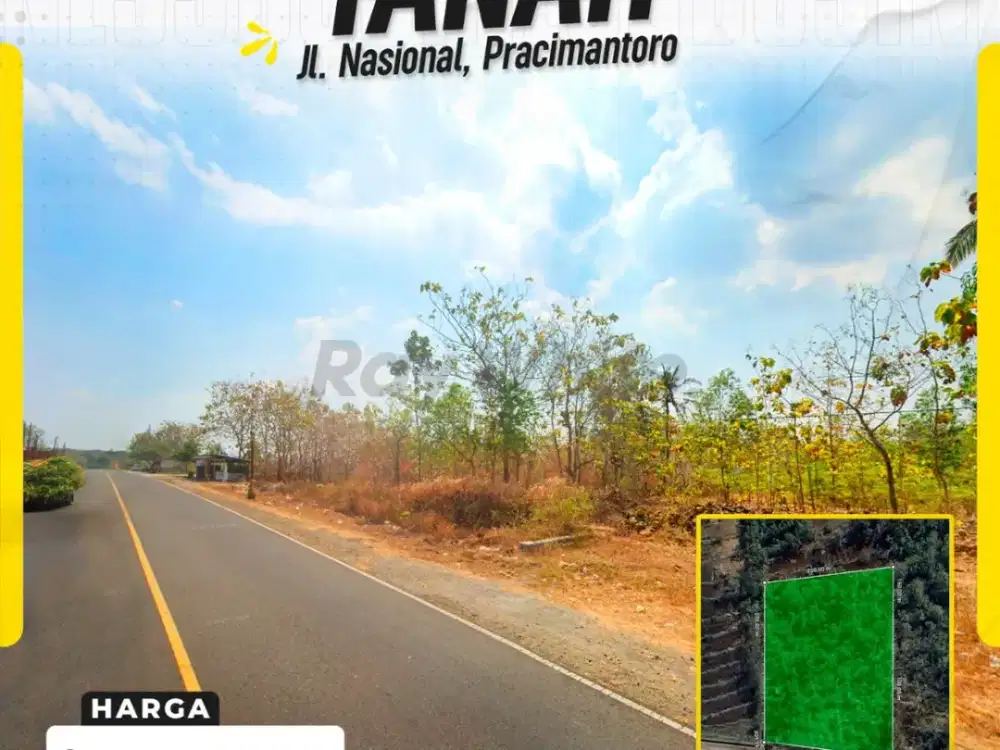 Dijual Tanah 5800m Muka 65m di Jl. Nasional, Pracimantoro Wonogiri Cocok Untuk Gudang / Usaha