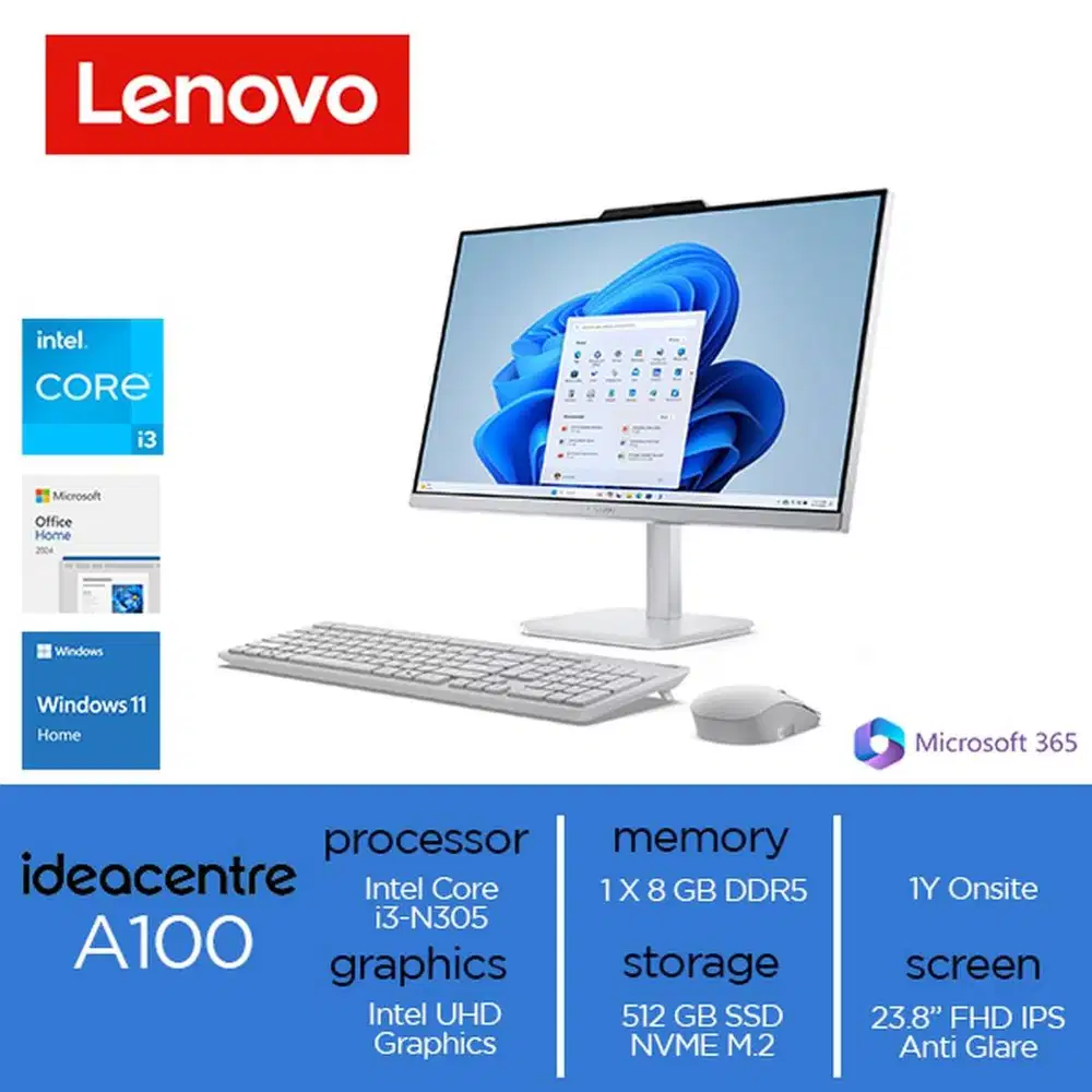 Lenovo AIO A100 Core i3-N305 8GB 512GB W11 OH24 + M365