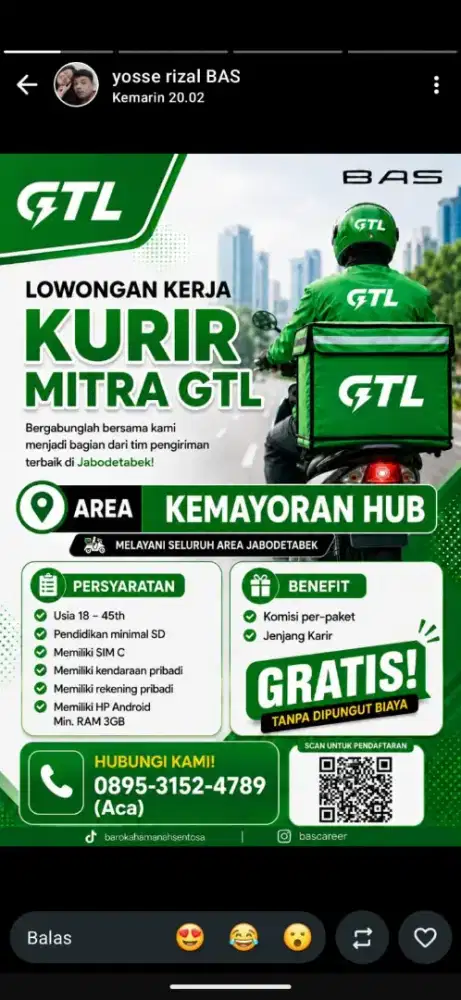 Kurir gtl jakarta pusat dan sekitarnya