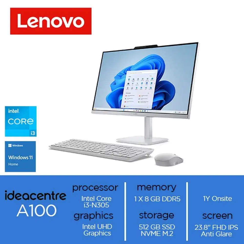 Lenovo AIO A100 Core i3-N305 8GB 512GB W11 23.8