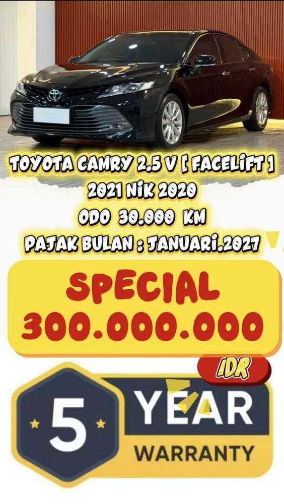 [ ODO 30.000 KM ] TOYOTA CAMRY 2.5 V FACELIFT AT 2021 NIK 2020