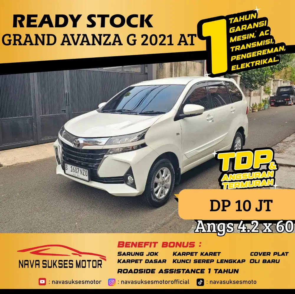 TDP 10 Jt Angs Termurah Grand Avanza G 2021 Matic Putih Low Km LikeNew