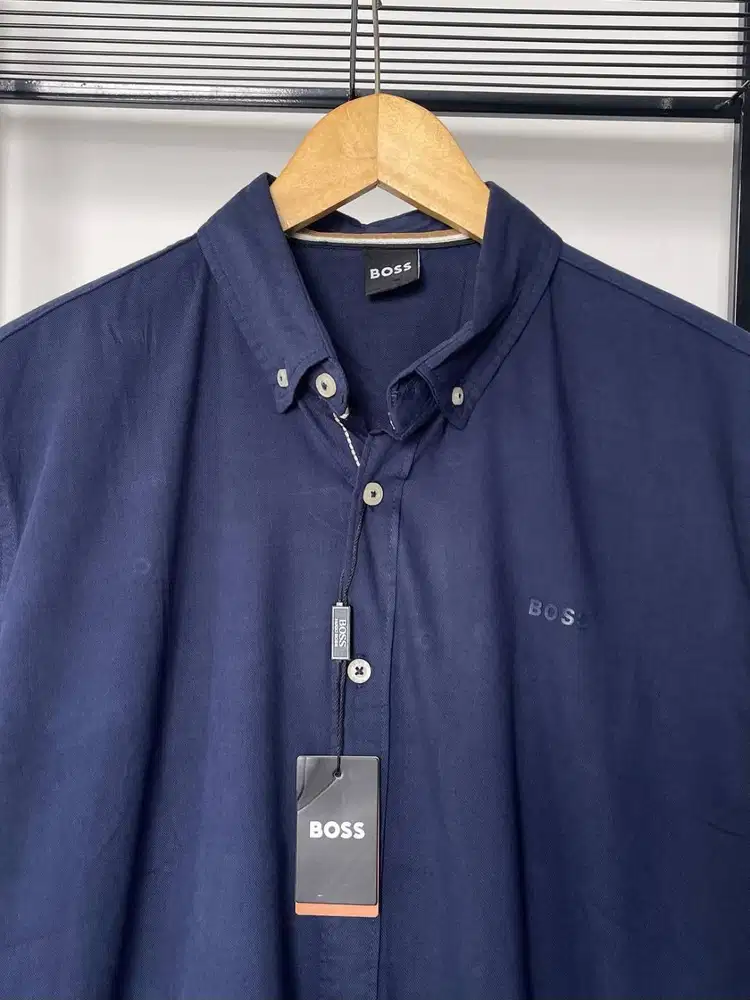 BOSS MEN SLIM BUTTON DOWN COTTON LONG SLEEVE SHIRT - NAVY (L-XL)