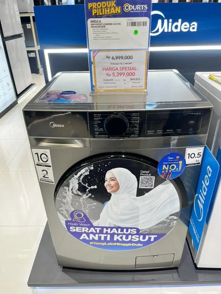 MIDEA WM FRONT LOADING 10,5 KG MFA01W105B, BISA CICILAN 0%