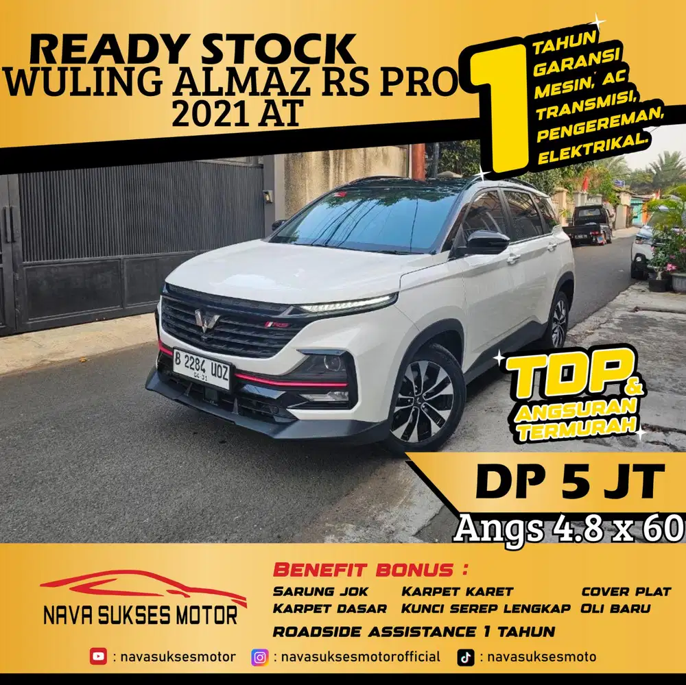 TDP 5 Jt Angs Termurah Wuling Almaz RS Pro 2021 Matic Putih Low Km