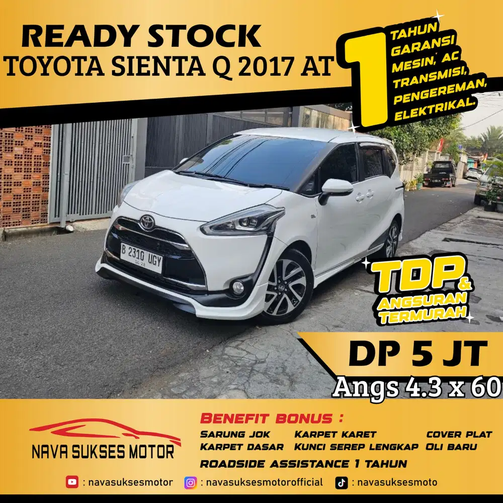 TDP 5 Jt Angs Termurah Toyota Sienta Q 2017 Matic Putih Low Km LikeNew