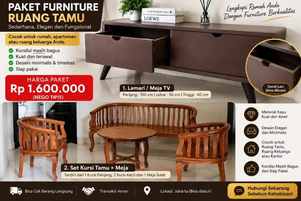 PAKET  – MEJA TV + 3 KURSI + MEJA | 1,6 JT NEGO