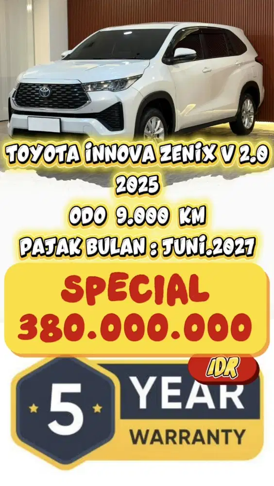 [ ODO 9.000 KM ] TOYOTA INNOVA ZENIX V 2.0 AT 2025 BERGARANSI