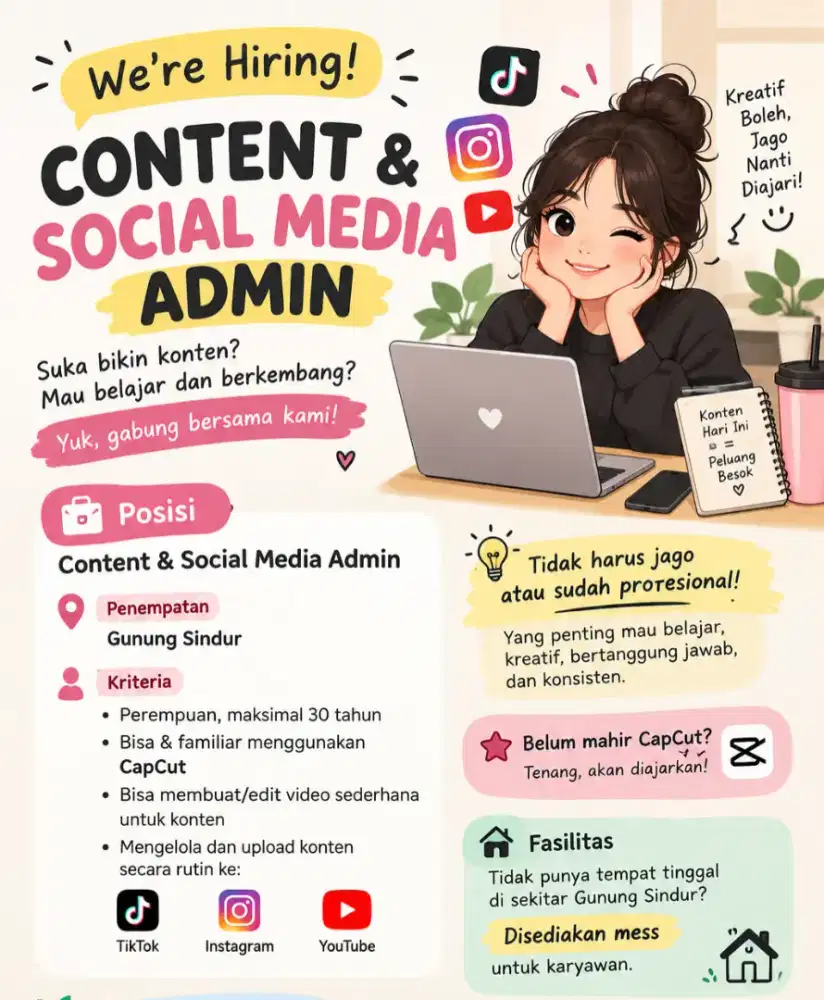 Lowongan kerja editing capcut edit video admin medsos