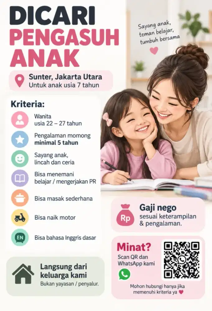 Pengasuh anak yg pengalaman  5 thn.Jgn chat jk tdk pengalaman momong