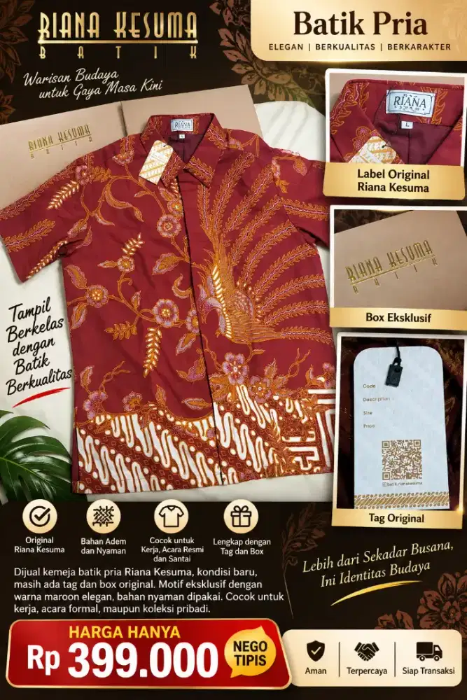 BATIK PRIA RIANA KESUMA ORIGINAL – BARU + BOX