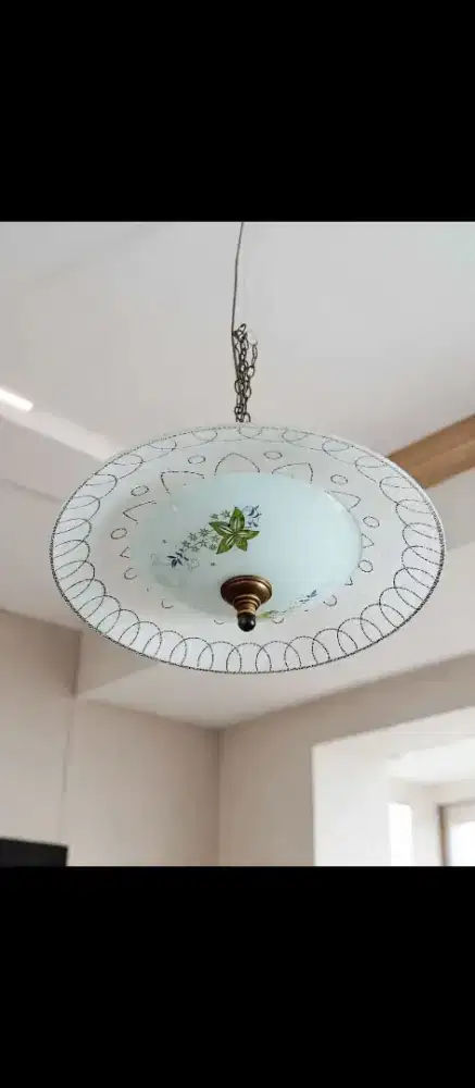 Lampu gantung vintage, kaca motif bunga