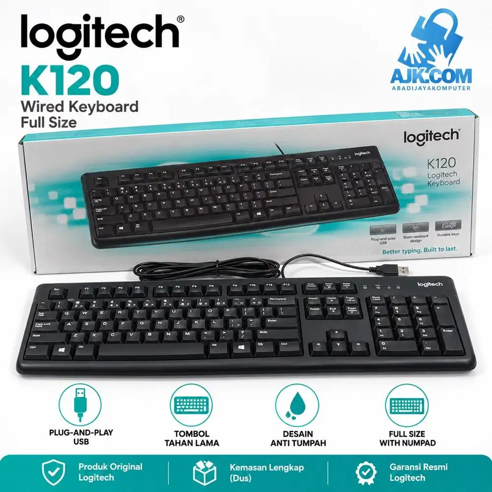 KEYBOARD LOGITECH K120 ORIGINAL – WIRED USB FULL SIZE