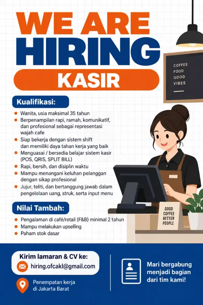 Kasir cafe penempatan jakarta barat kalideres
