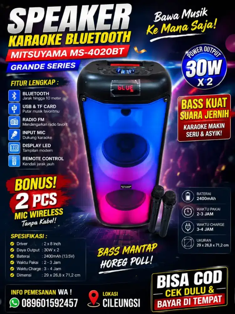 Speaker bluetooth dual 8 inch wireless
