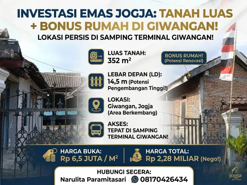 Tanah+Rumah Strategis 352m² di Giwangan, Umbulharjo – Samping Terminal